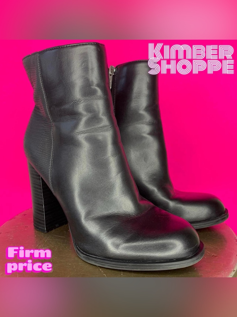 Circus Sam Edelman Rollins Black Faux Leather Round Toe Heeled Ankle Boot US 7